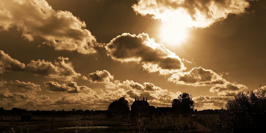 sky, clouds, clouds sky, heaven, landscape, sun, sunshine, golden HD wallpaper