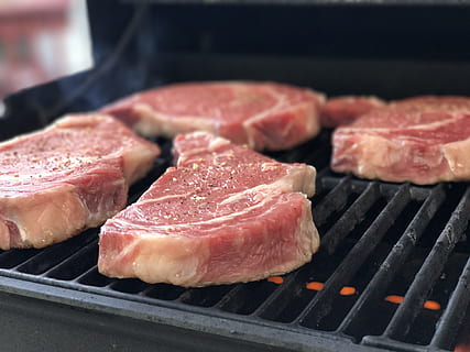 raw meat on grill, steaks, bbq, summer, food, meals, dinner HD wallpaper