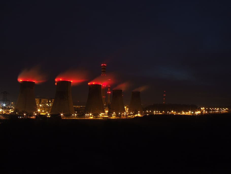 combined heat and power plant, chimneys, smoke, chimneys with smoke