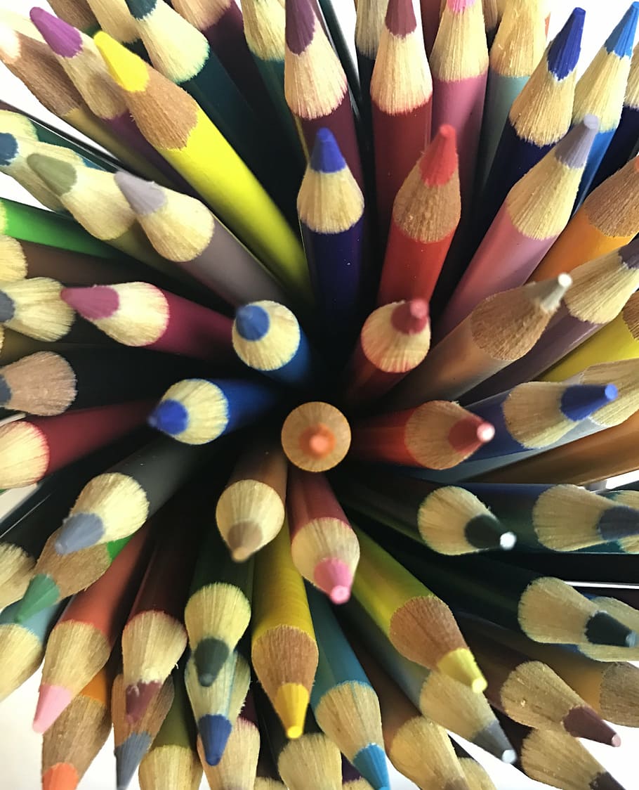 colorful, pencil, pencils, rainbow, creative, design, overhead, HD wallpaper