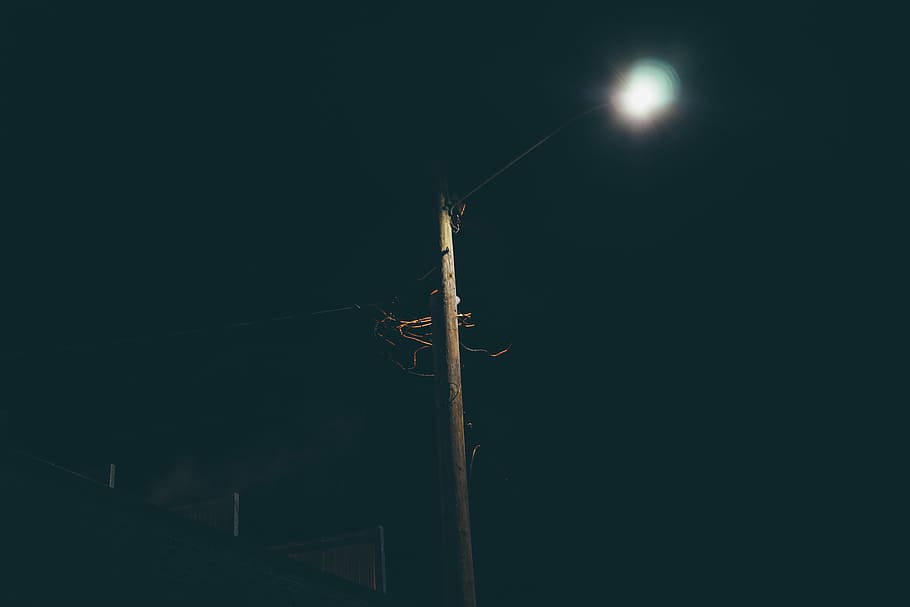 Lost in the Light, gray electric post, dark, night, wallpaper HD wallpaper