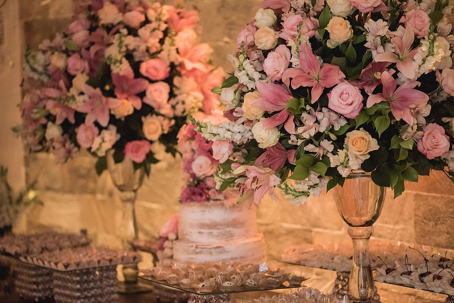 Party, Decoration, Cake, flower, vase, rose - flower, indoors HD wallpaper