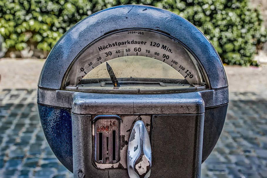 vintage gray metal scale, parking meter, clock, transport, traffic HD wallpaper