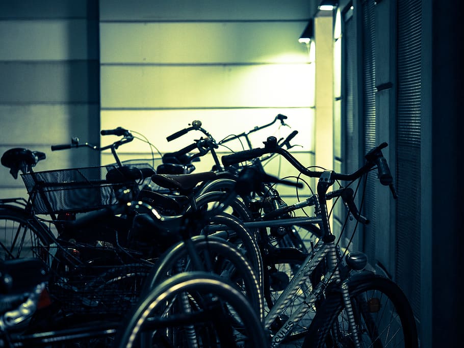 Bike Racks, Bicycles, Night, parking possibility, turn off, HD wallpaper