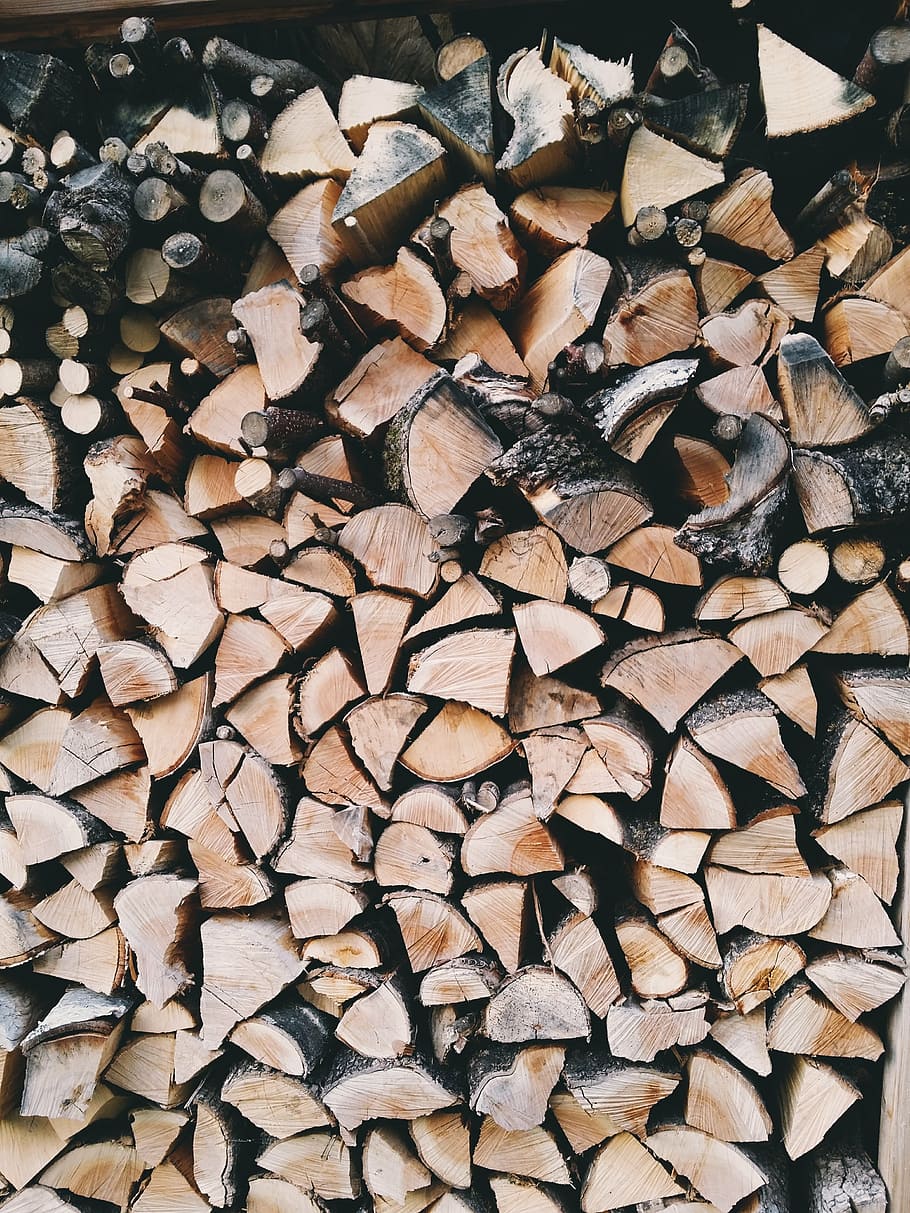 brown firewood stack, log, material, pattern, lumber, rough HD wallpaper