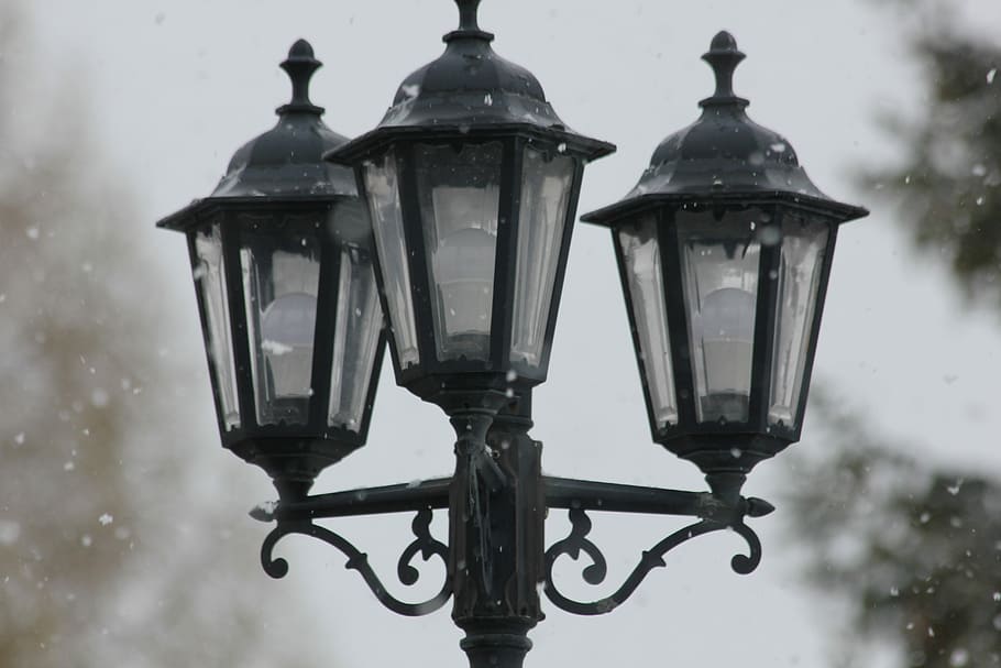 Lantern, Metal, Snow, Light, Iron, winter, electric Lamp, street Light, HD wallpaper