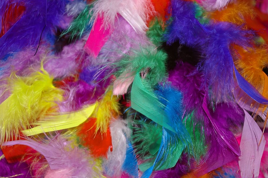 fur multicolored textiles, feather, colorful feathers, carnival