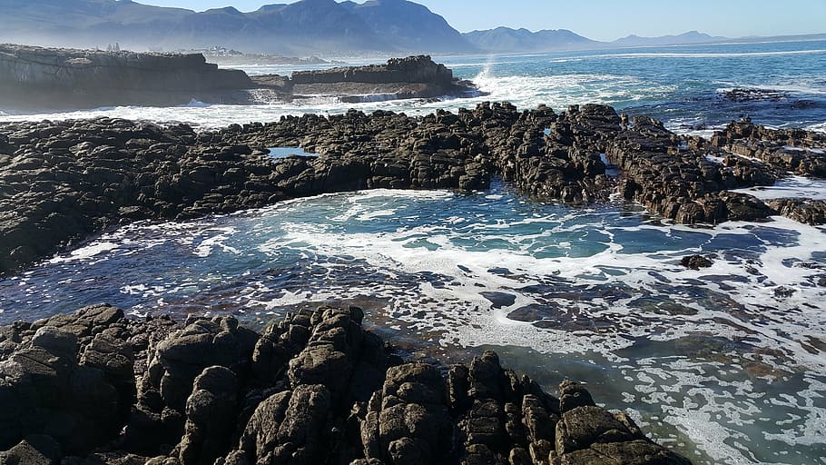 ocean, sea, rocky pool, vacation, water, beach, land, rock - object HD wallpaper