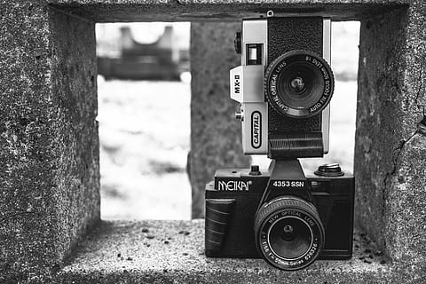 grey scale photo of black and grey Camcorder, objects, lazy, cameras HD wallpaper