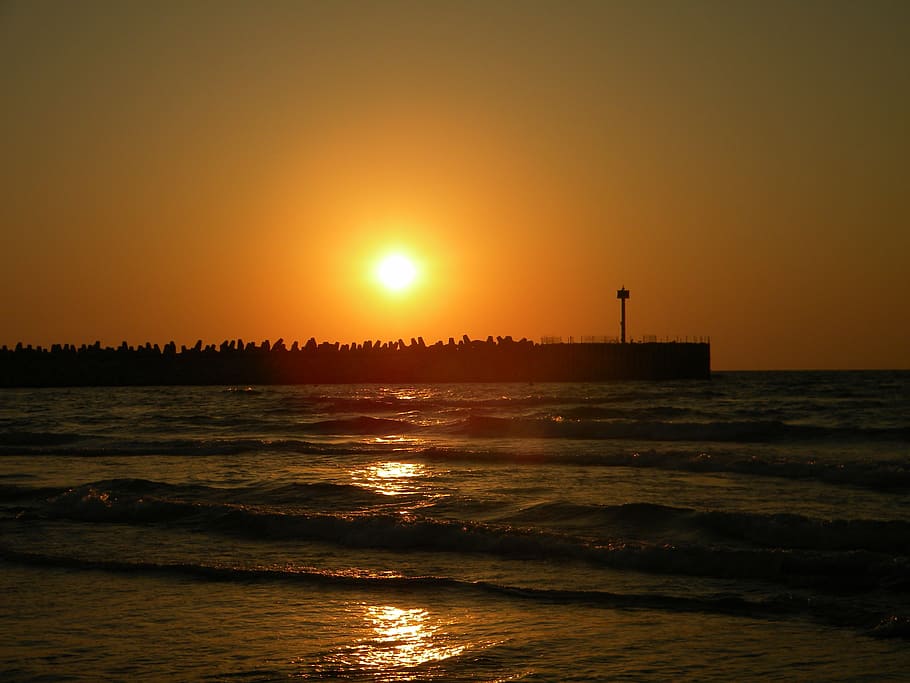 sunset, sea, soltse, summer, evening on the sea, lighthouse HD wallpaper