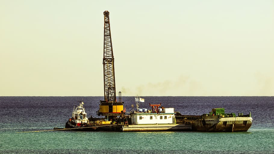 dredger, floating platform, dredging, barge, construction, crane HD wallpaper