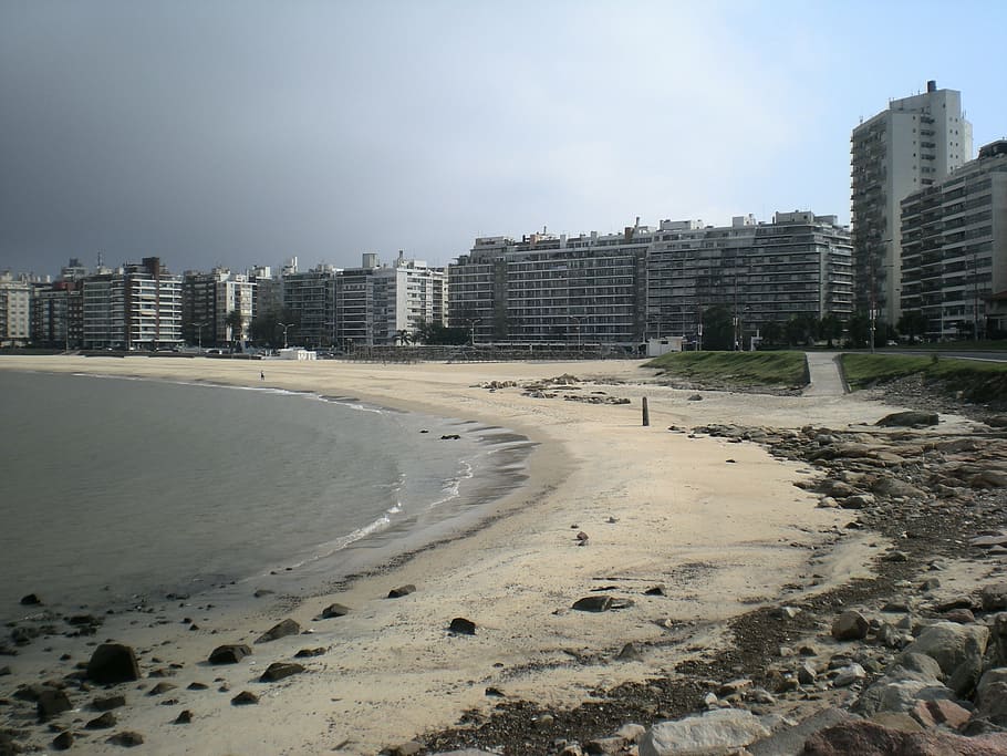 concrete buildings near the beach, rambla, montevideo, uruguay, HD wallpaper