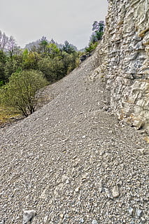 quarry, trees, rock, stone, schroff, overburden, scree, decay HD wallpaper