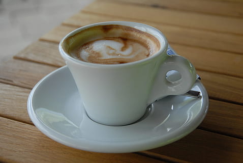 mocha on white ceramic teacup on top of white saucer with, coffee HD wallpaper
