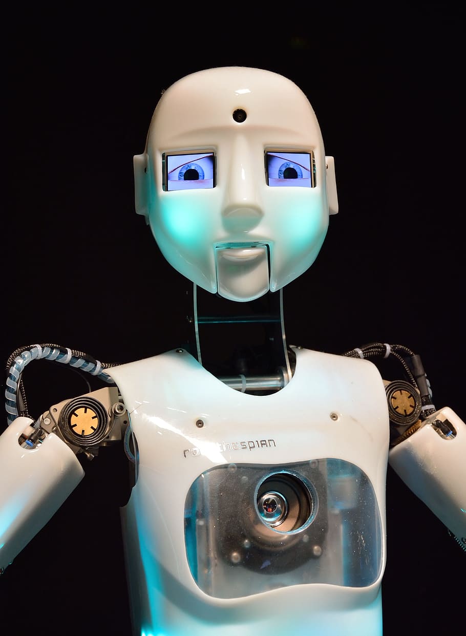 white robosaspian, robot, android, machine, futuristic, blue HD wallpaper
