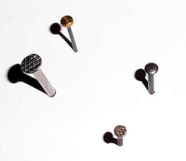 four gray nails on white surface, Hammer, Tool, Pin, bulletin board HD wallpaper