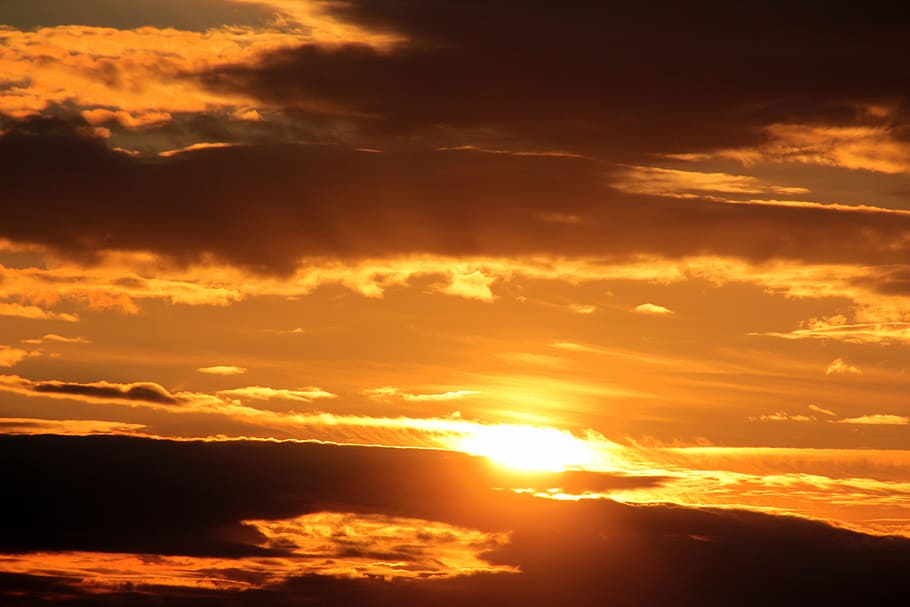 sun and clouds during golden hour, Sunset, Setting Sun, Afterglow HD wallpaper