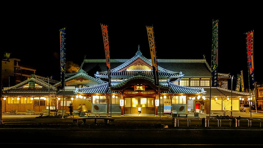 brown and blue temple during day, yamaga city, hot springs, japan, HD wallpaper