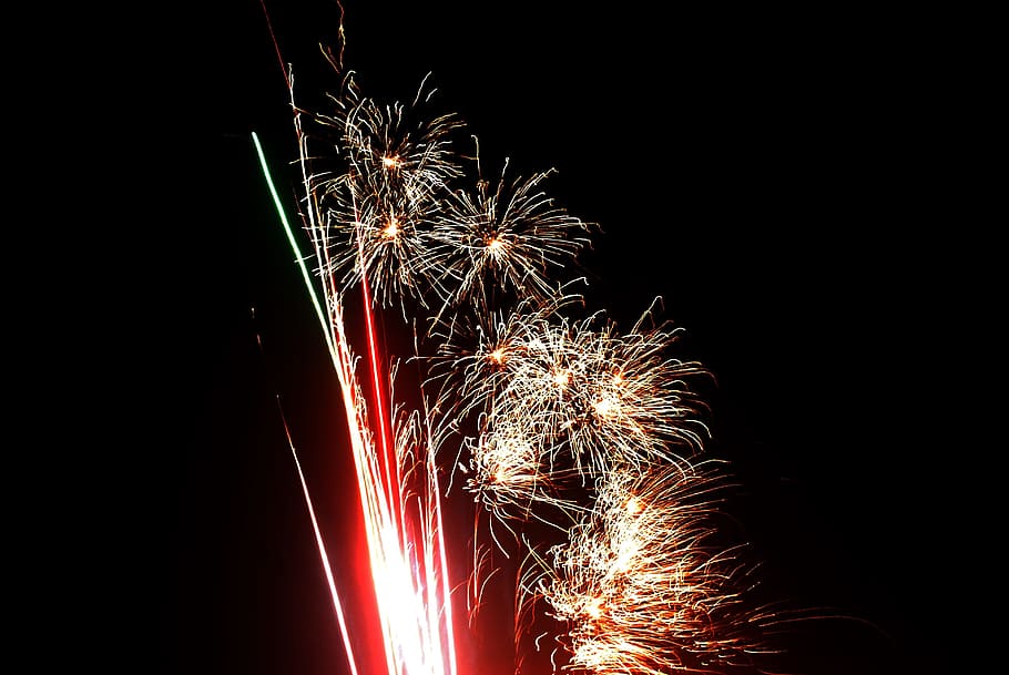 fireworks, explode, rockets, light, stream, holiday, celebration HD wallpaper