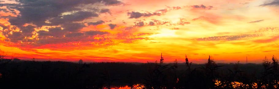 sunset, sky, panoramic, natural, weather, dawn, scene, water HD wallpaper