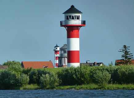 lighthouse, beacon, elbe, navigation, seafaring, water, shipping HD wallpaper