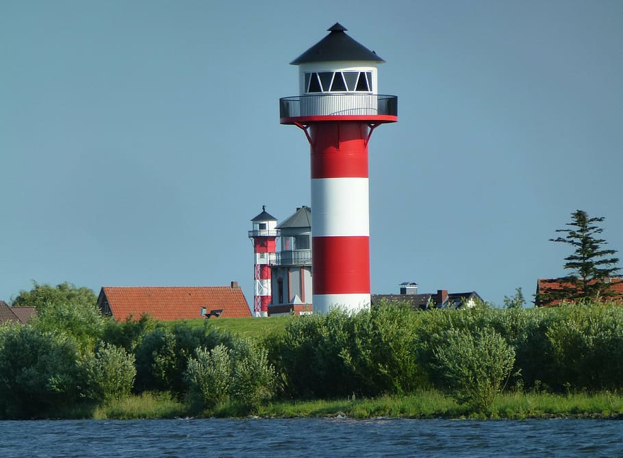 lighthouse, beacon, elbe, navigation, seafaring, water, shipping HD wallpaper