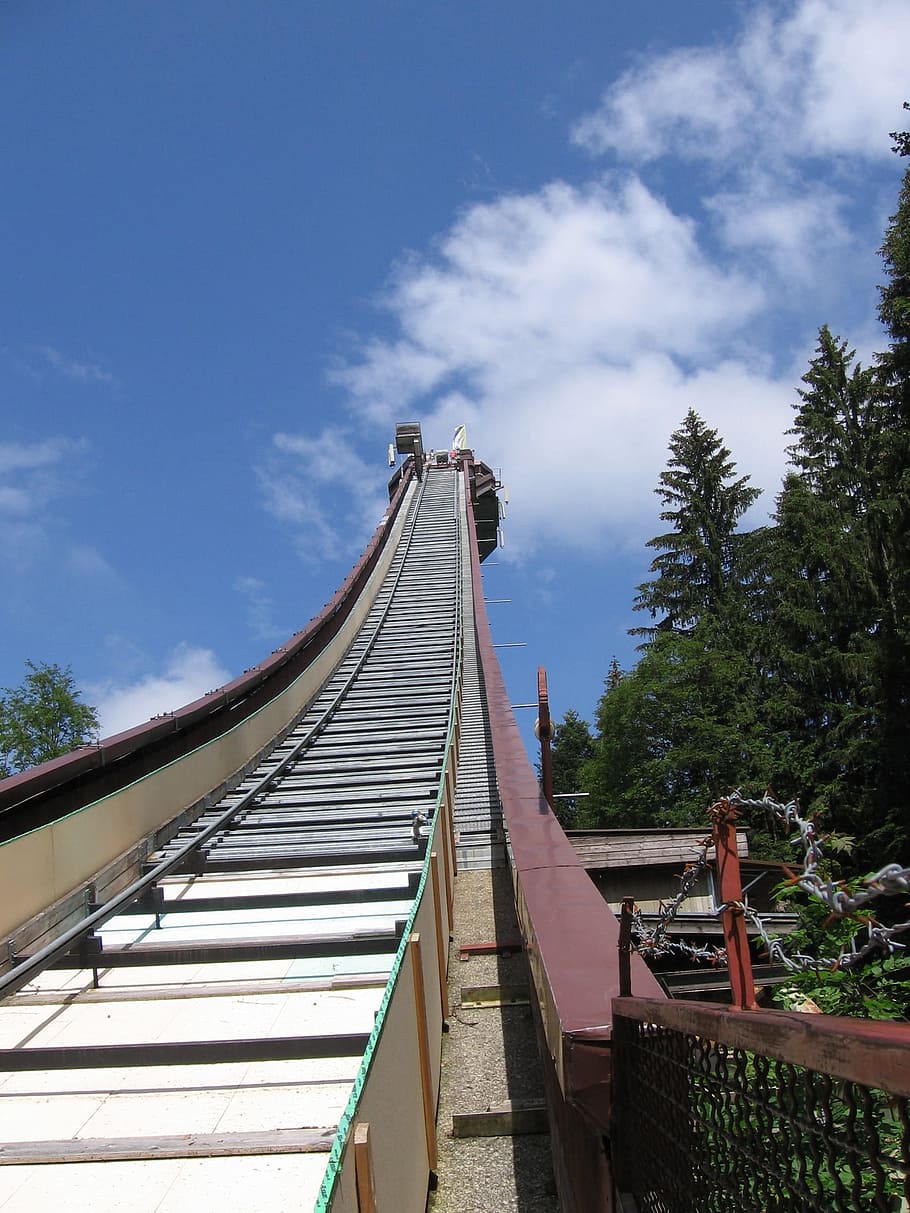 Oberstdorf, Ski Jump, Hill, Sky, building, sport, concrete HD wallpaper