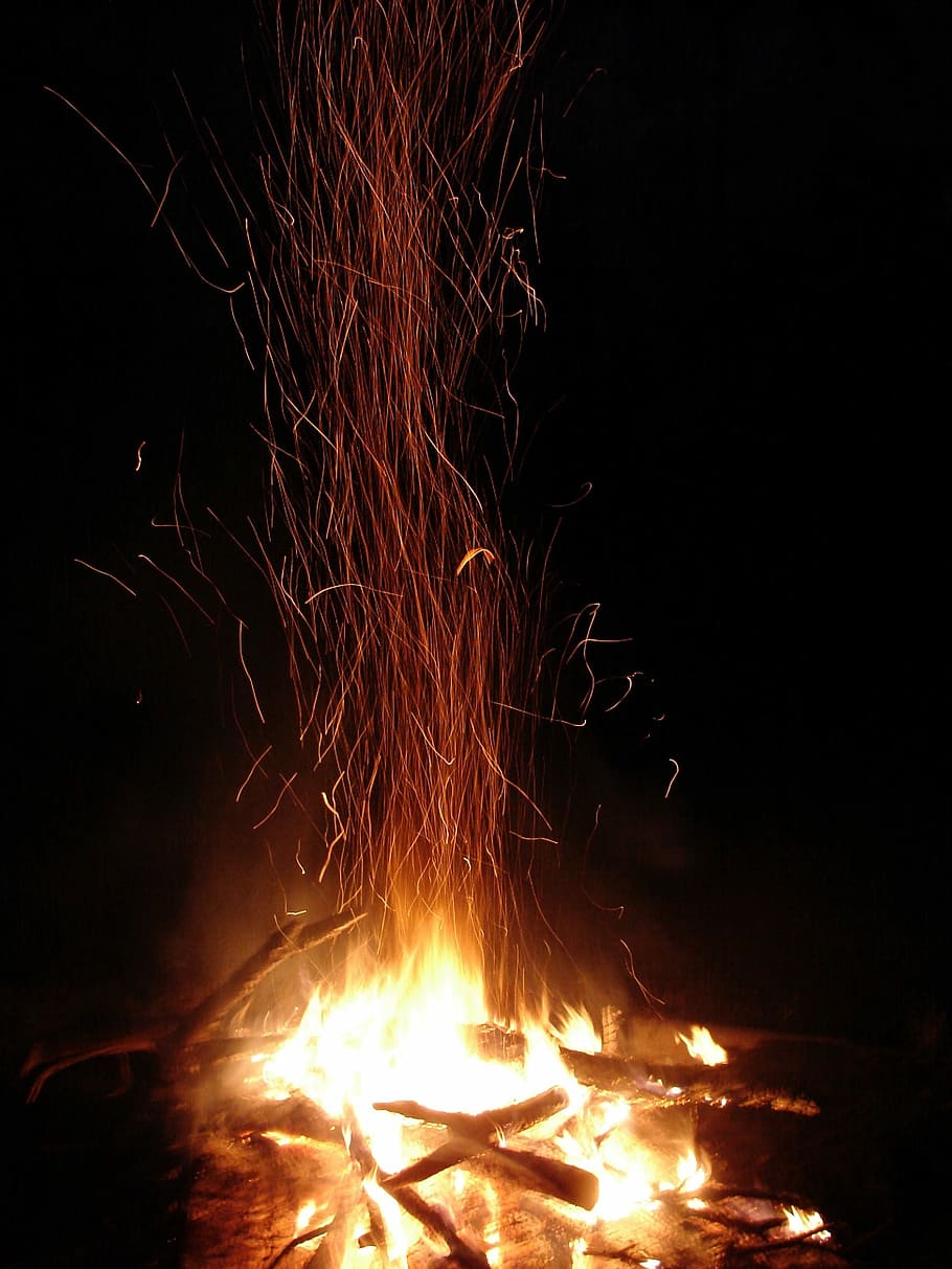 Fire, Flames, Sparks, Dark, Orange, Heat, hot, autumn, fall HD wallpaper