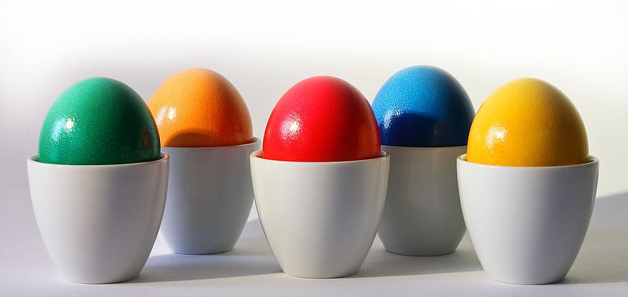 green orange red blue and yellow eggs, easter eggs, colorful, HD wallpaper