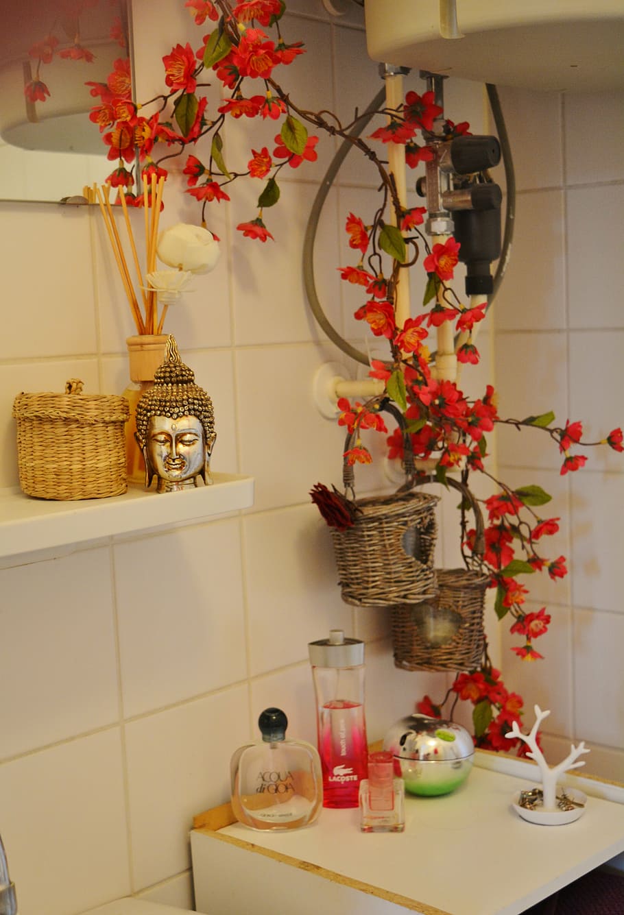bathroom, style, flower, indoors, home interior, table, no people HD wallpaper