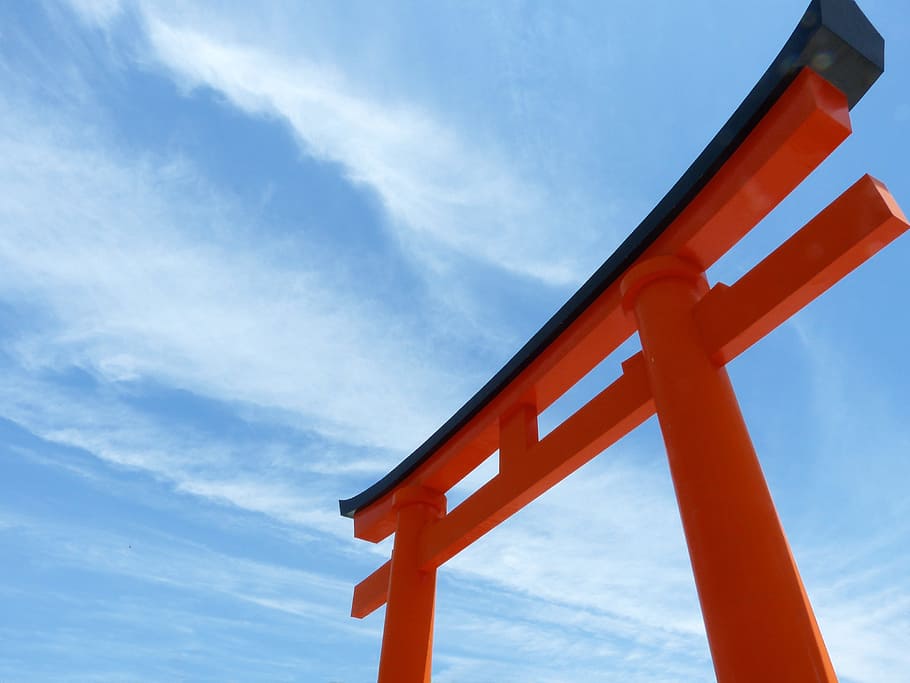 low angle photo of shrine in Japan, torii, kyoto, kyoto prefecture