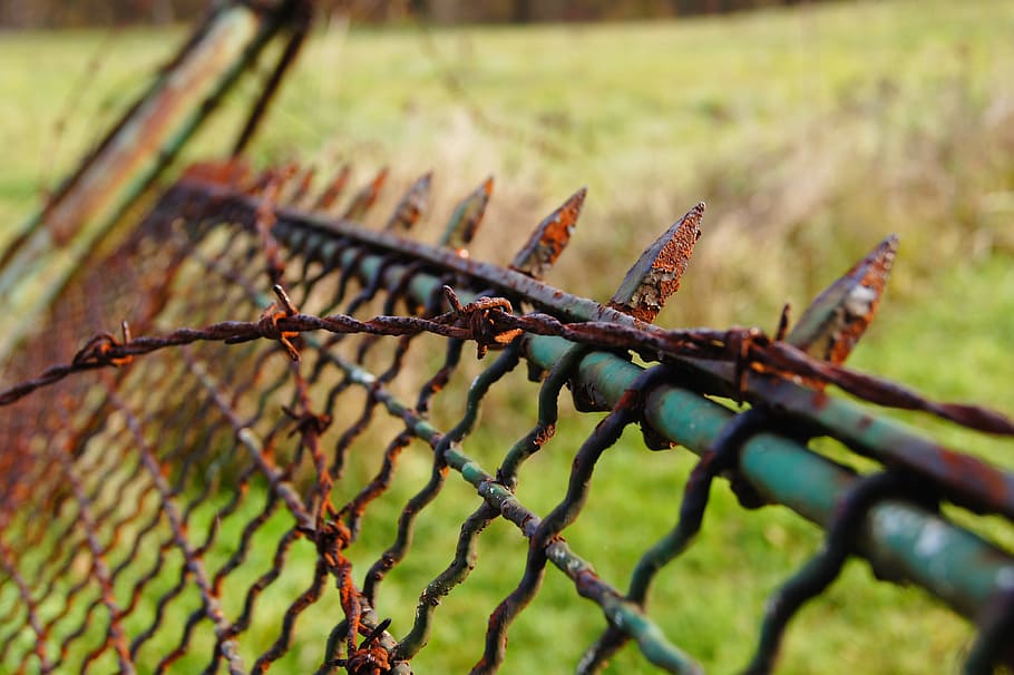 stainless, pointed, fence, barbed wire, rusted, metal, thorn, HD wallpaper