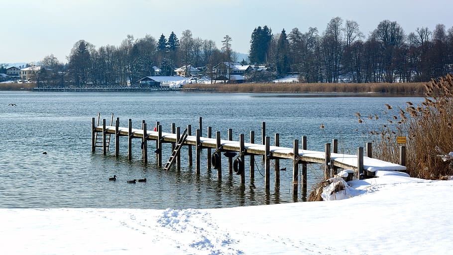 Winter, Snow, Wintry, Landscape, chiemsee, bavaria, lake, waters HD wallpaper