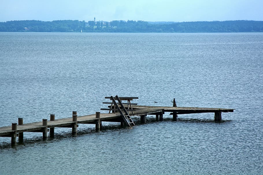 boardwalk, lake, water, web, nature, waters, chiemsee, jetty HD wallpaper