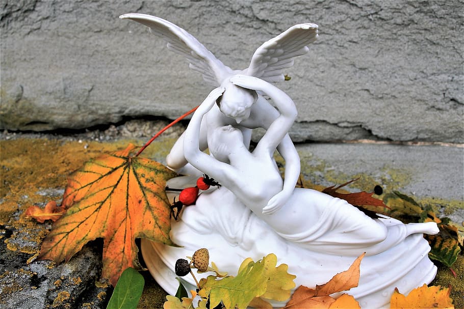 angel, sculpture, the figurine, alabaster, cemetery, autumn, HD wallpaper