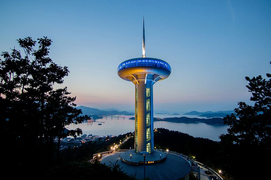 wando tower, light, evening, night scene, sky, sunset, tourism HD wallpaper
