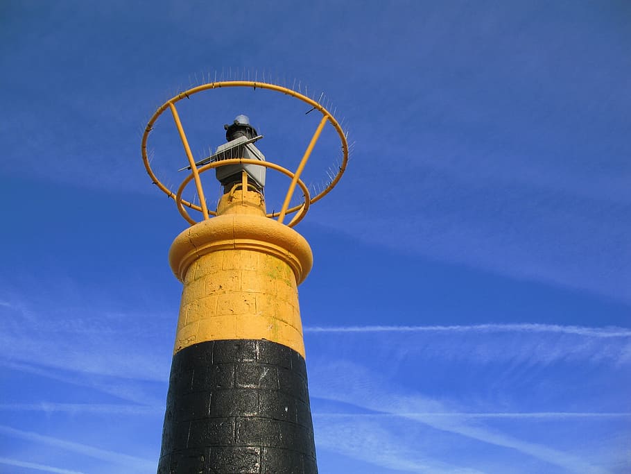 lighthouse, sky, port, blue, low angle view, day, architecture HD wallpaper