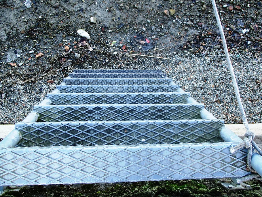 stairs, metal, structure, kai, riverside, gottlieben, thurgau HD wallpaper
