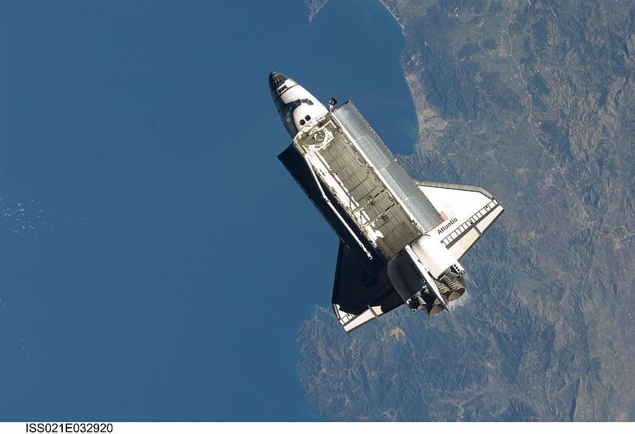 aerial photography of aircraft on sky, space shuttle, outer space HD wallpaper