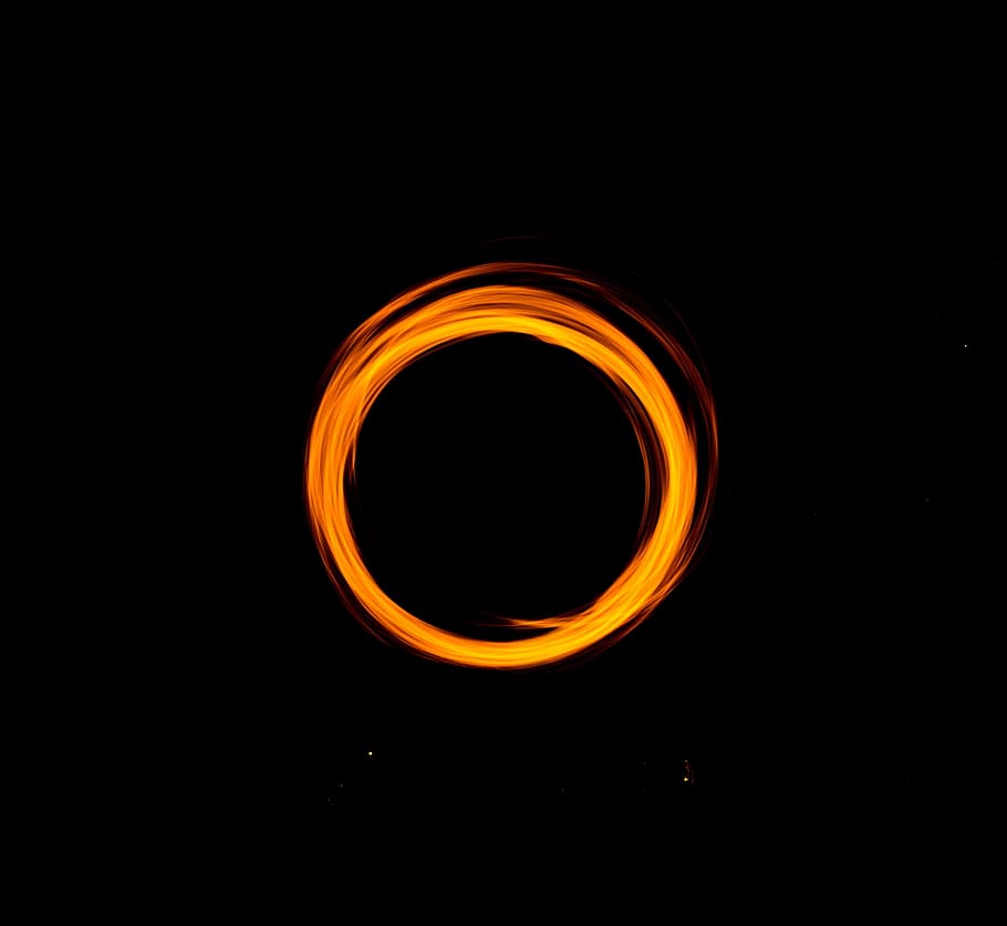 dark, night, fire, ring, orange color, circle, geometric shape, HD wallpaper