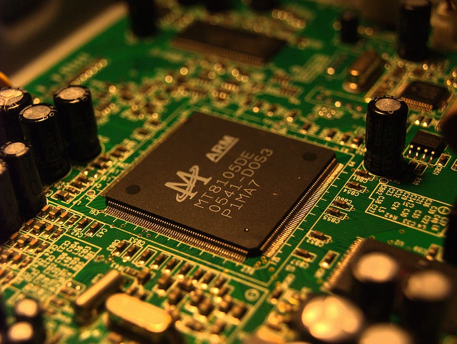 electronics, circuit, chip, microchip, capacitor, electronics industry HD wallpaper