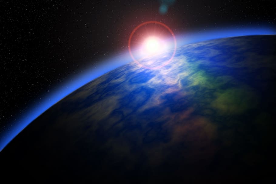 earth atmosphere digital wallpaper, space, star, planet, sun HD wallpaper