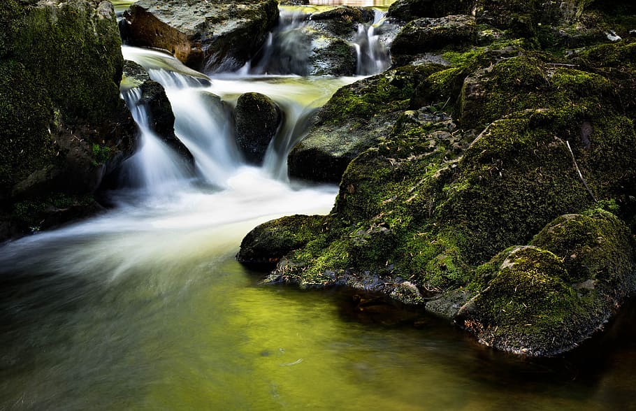 timelapse photo of river, waterfall, bach, ireland, galeway HD wallpaper