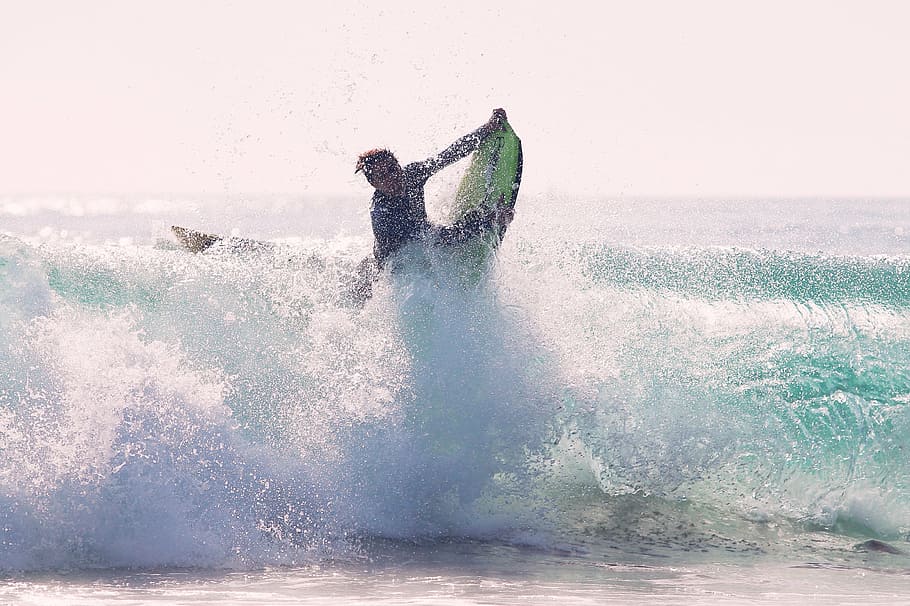 photo of person surfboarding in water, surfer, surfing, waves HD wallpaper