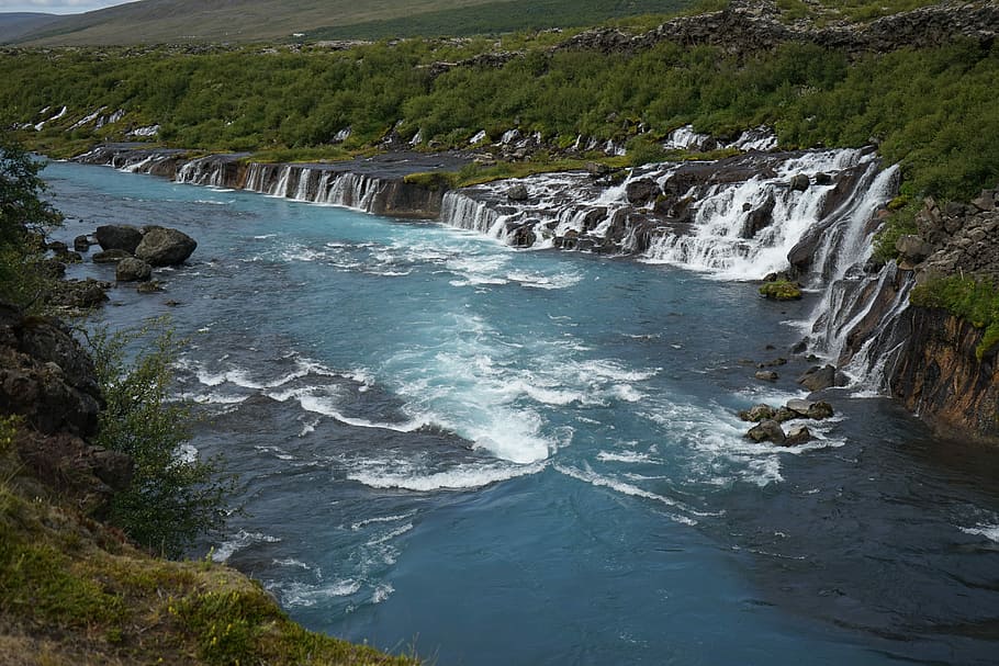 Barnafoss, Waterfall, Iceland, River, landscape, nature, no people HD wallpaper