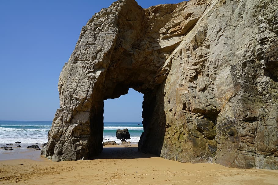 sea, brittany, side, rock, water, land, beach, rock formation HD wallpaper
