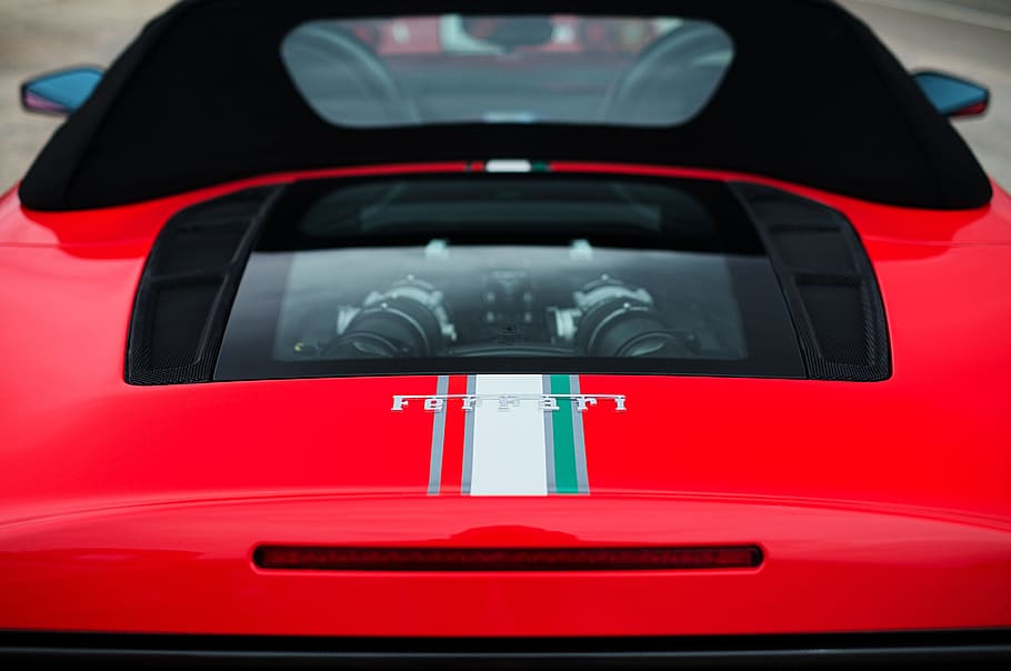 red Ferrari sports car, speed, auto, automobile, design, vehicle HD wallpaper