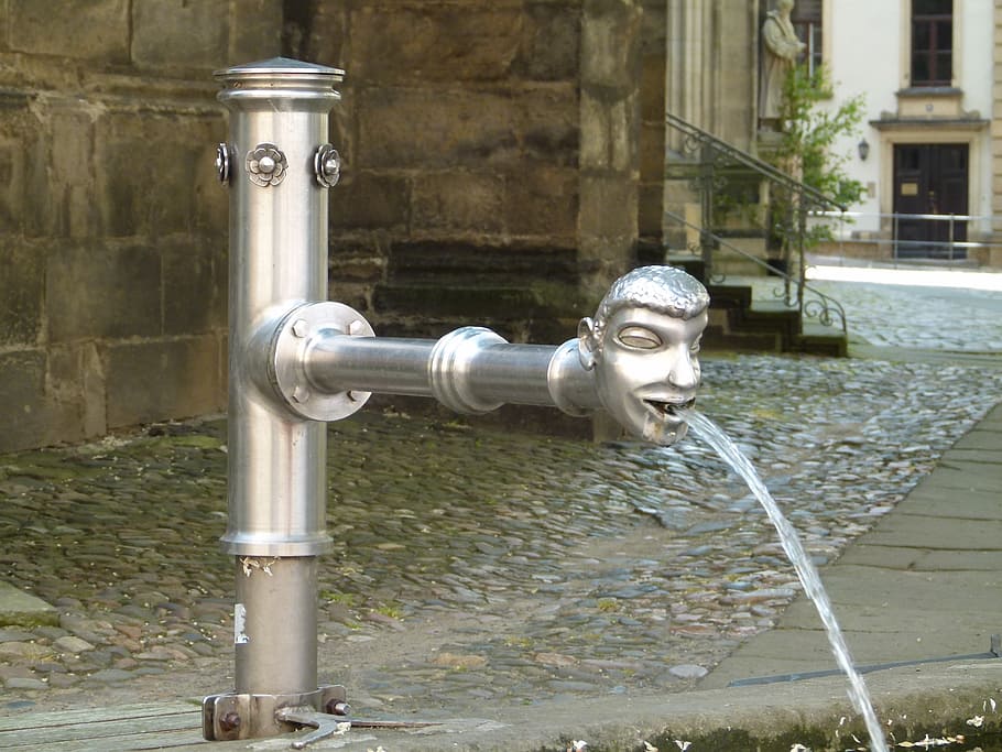 stainless steel faucet, pirna, germany, fountain, water, spigot