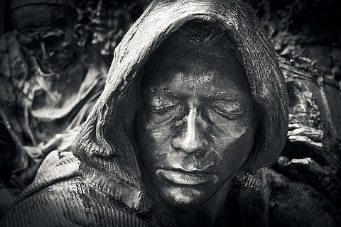 man concrete statue, face, figure, sculpture, art, head, ornament HD wallpaper