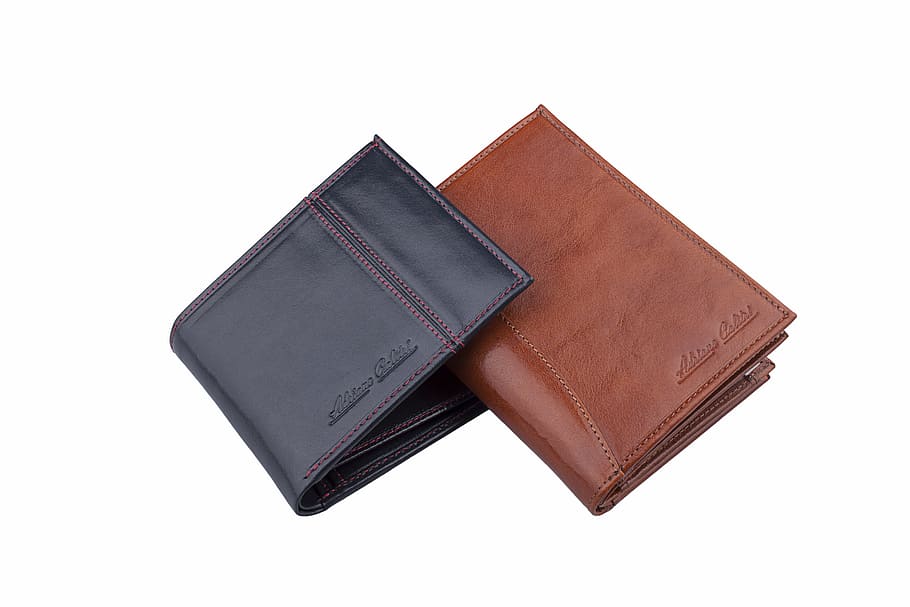 two black and brown leather bi-fold wallet, wallets, fashion